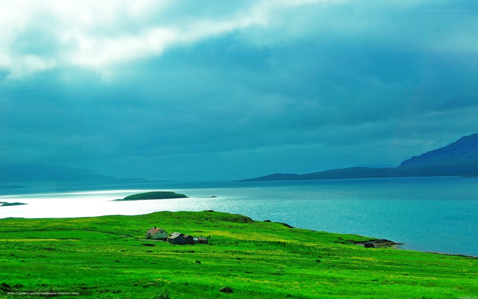 Green fields by the sea