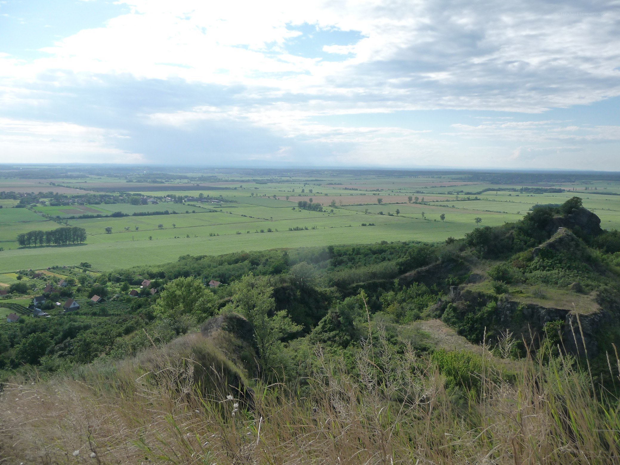 Green fields from a hilltop