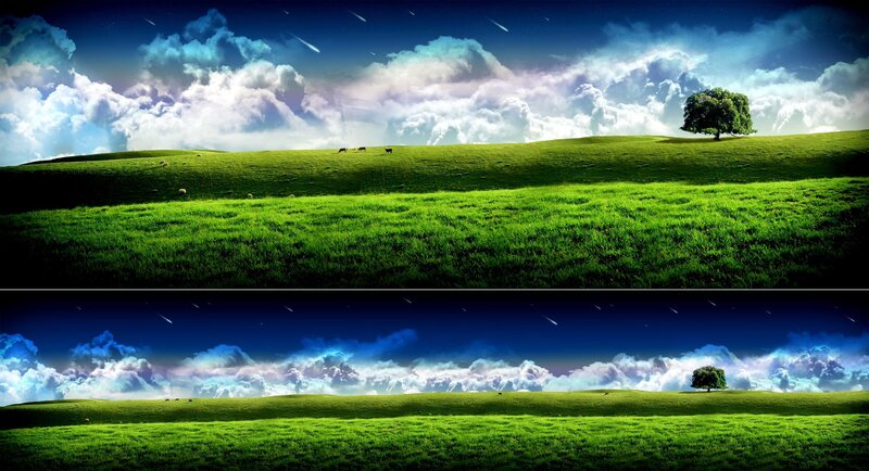 Green fields under a starry sky