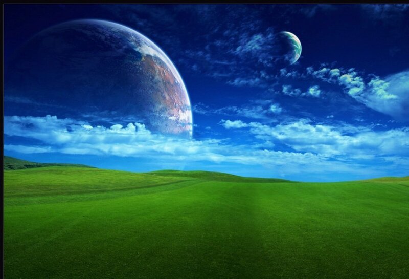 Green fields under alien sky