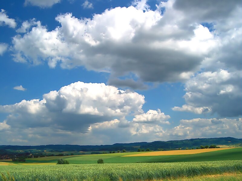 Green Fields under Clouds — Blue, Serene