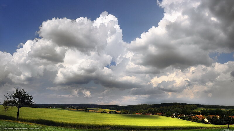 Green Fields under Clouds — Blue