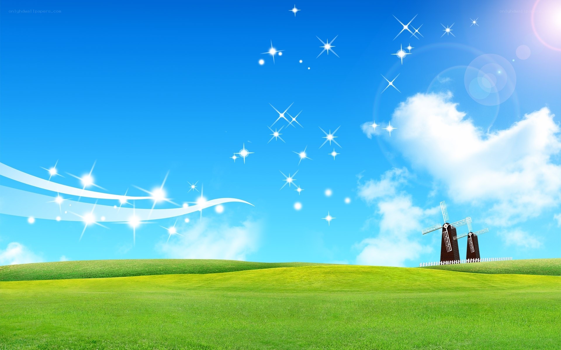 Green fields with windmills