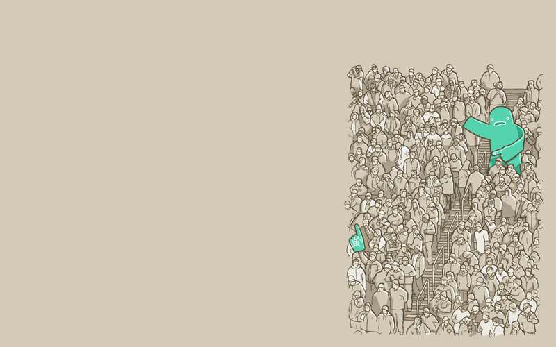 green figure in crowd