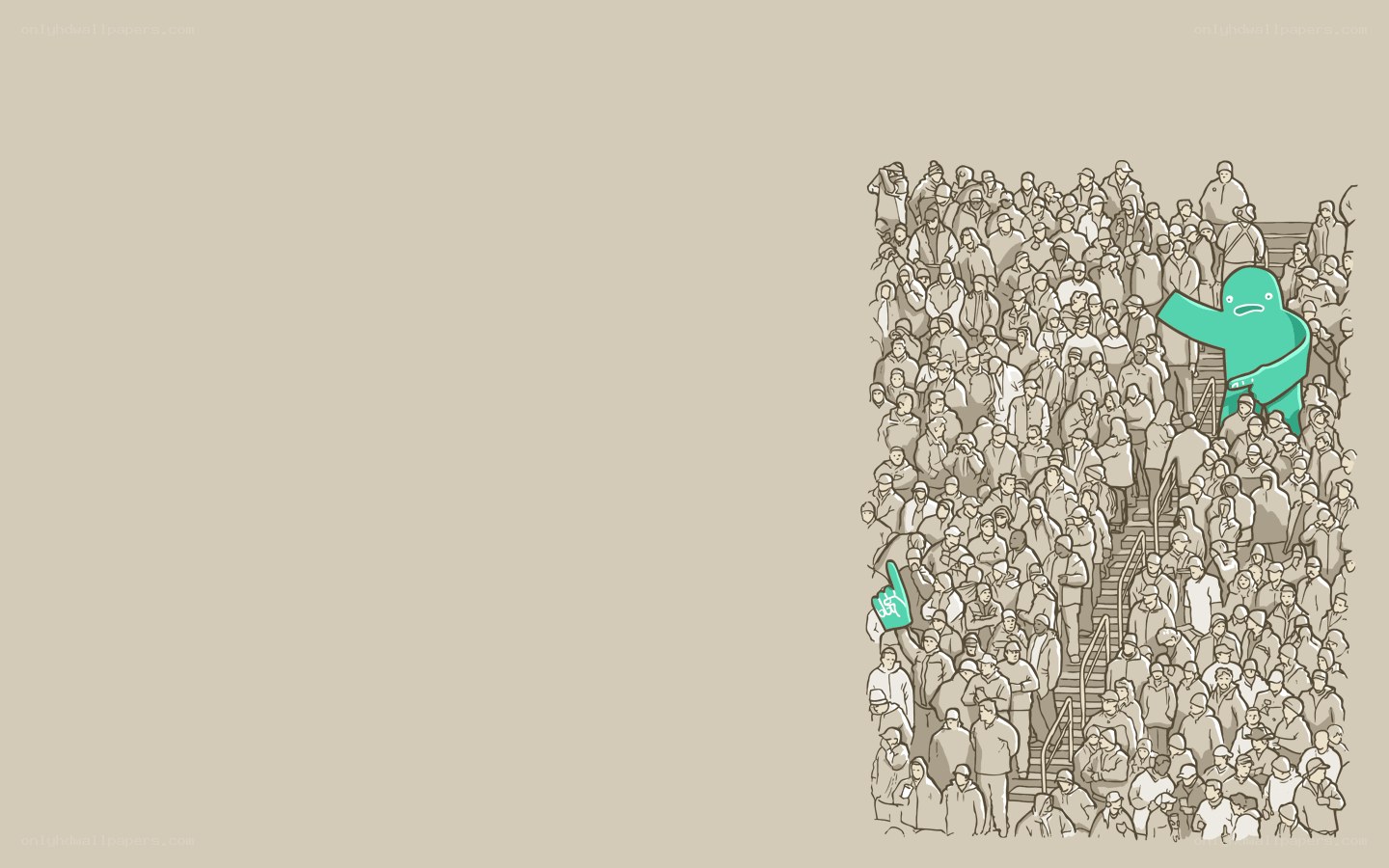 green figure in crowd