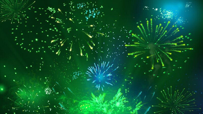 Green Fireworks Display — Festive, Night