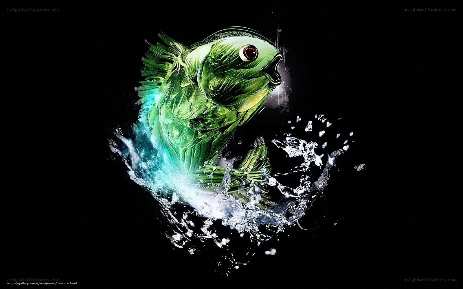 green fish splashing water