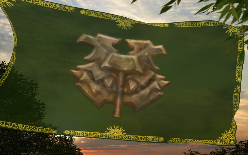 Green Flag with Axe Emblem