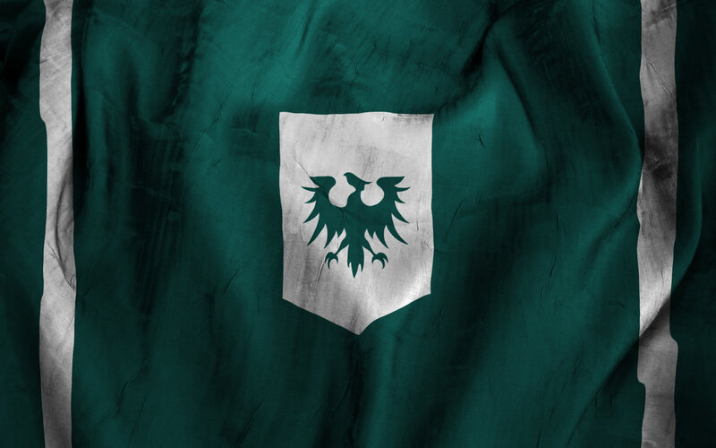 green flag with eagle emblem