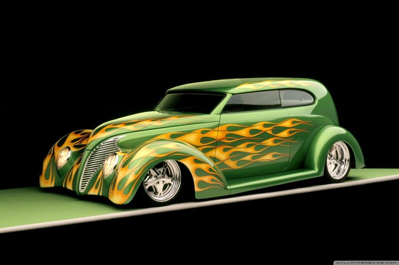 green flame custom car