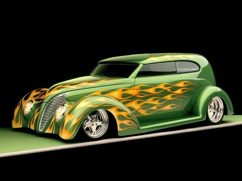 Green Flame-painted Car — Dramatic, 3d Render