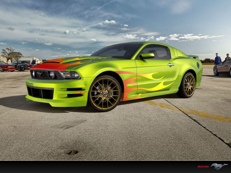 Green Flame-painted Mustang