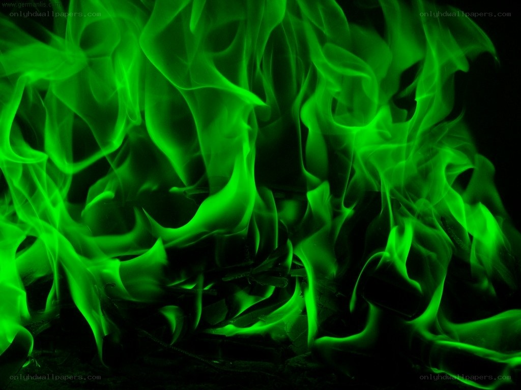 green flames on black