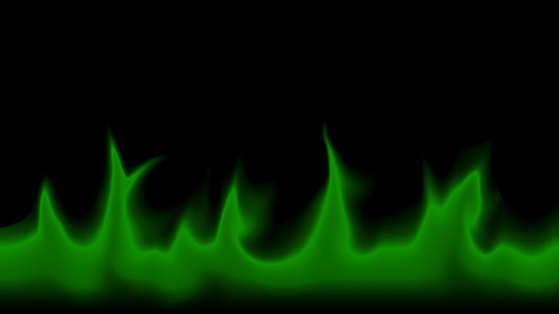 green flames on black background