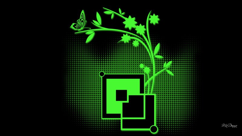 Green Floral Design — Black