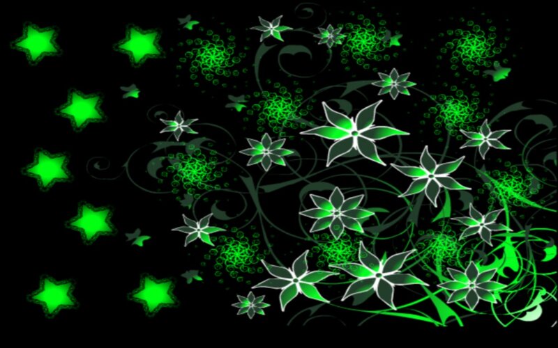 Green Floral Pattern — Black, Glowing