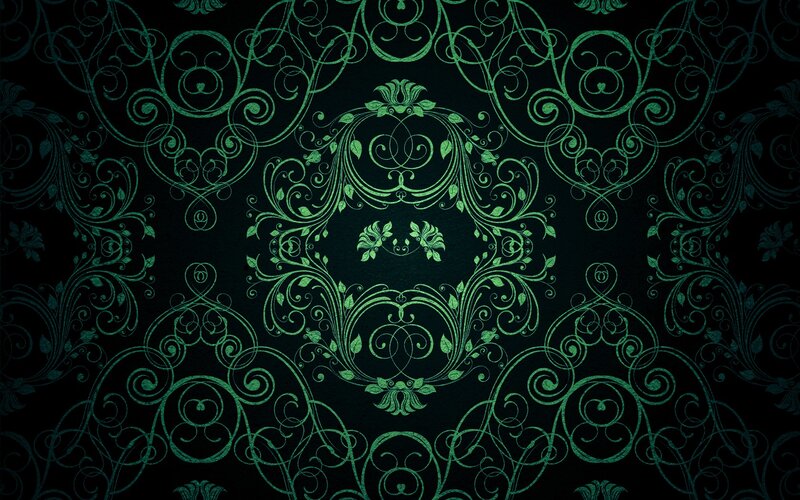 Green Floral Pattern — Black, Ornate, Illustration