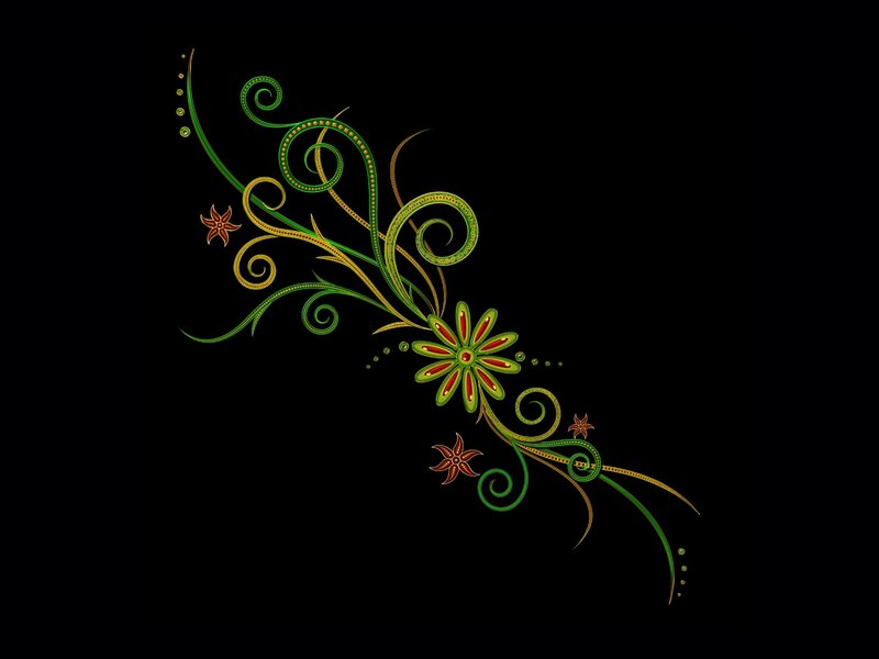 Green Floral Swirl Design — Black
