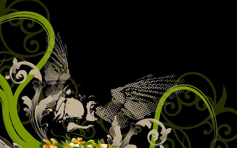 Green Floral Swirls — Black
