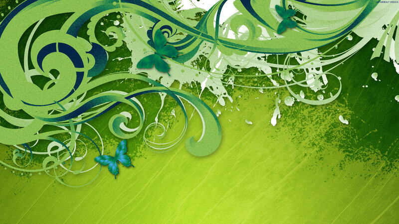 green floral swirls with butterflies