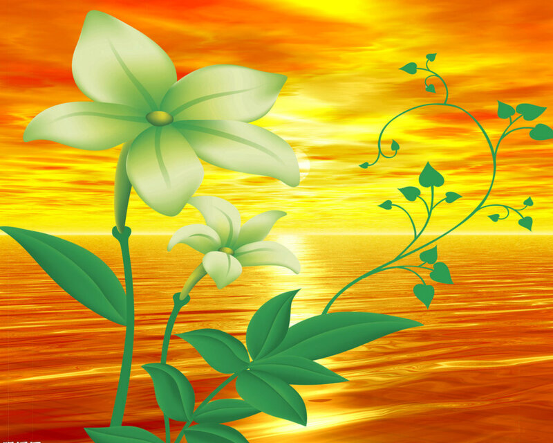 Green Flowers on Sunset