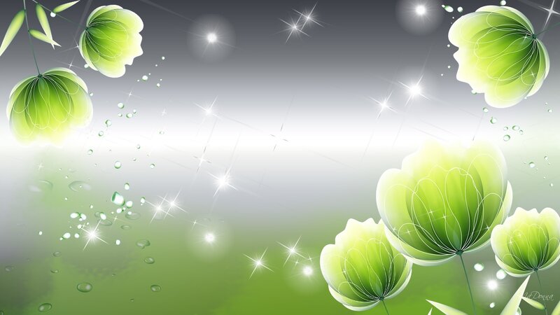 Green Flowers with Dew