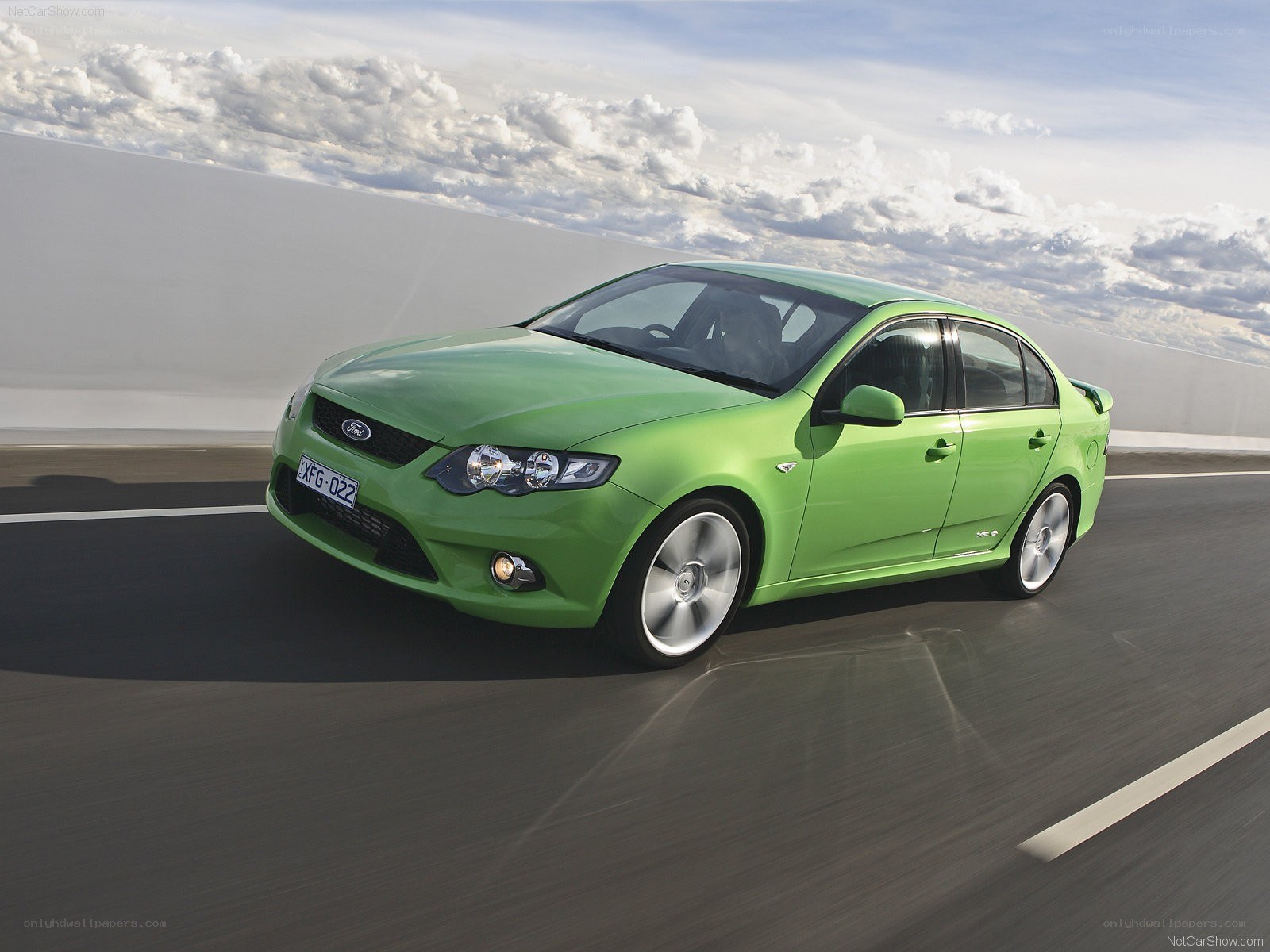 green ford falcon in motion