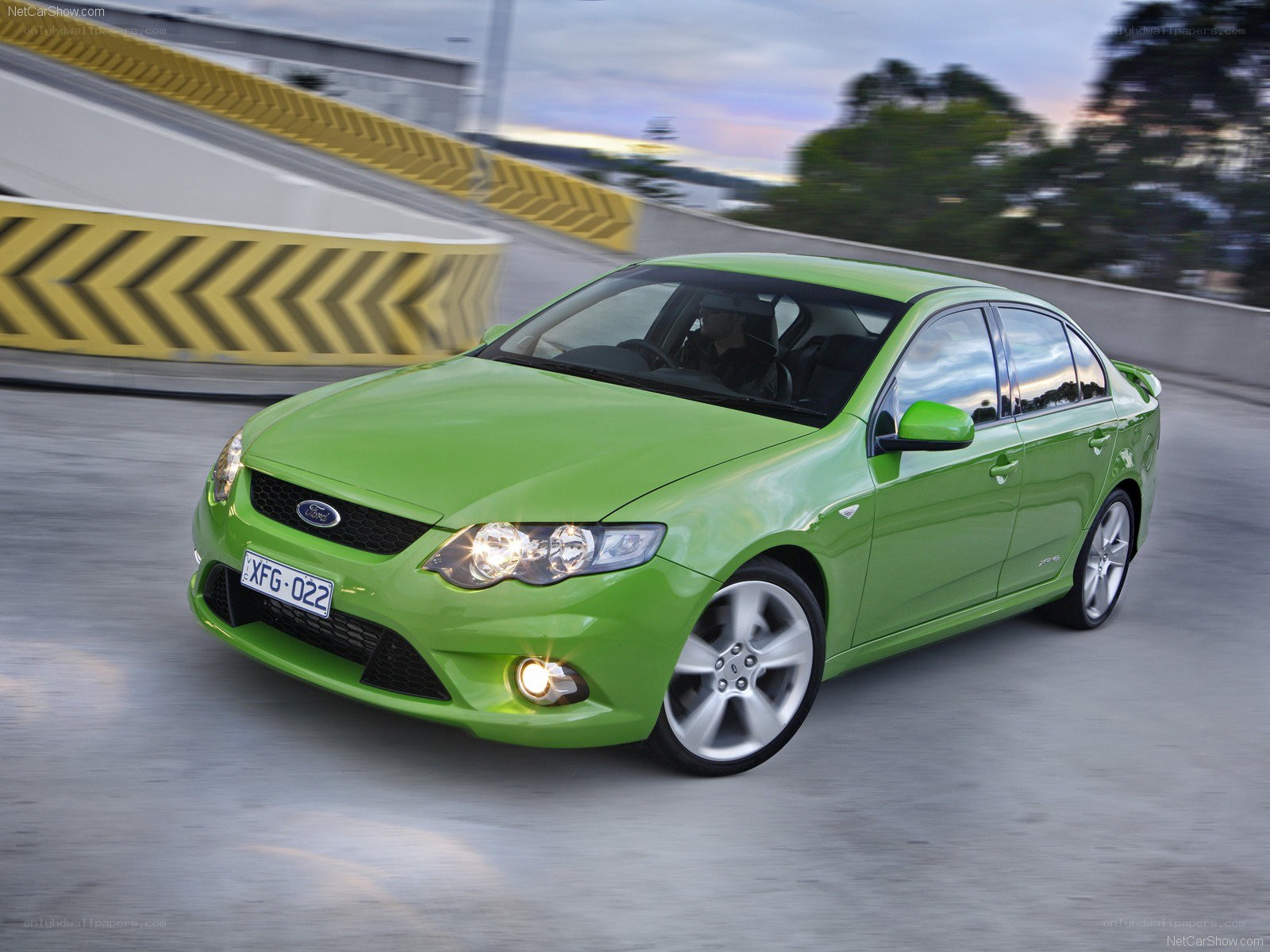 green ford falcon in motion