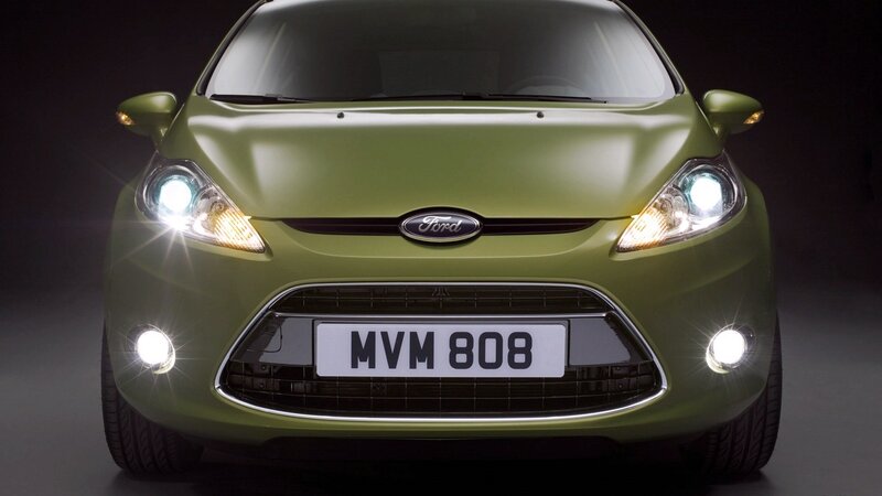 Green Ford Fiesta front view