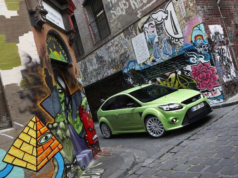 green ford focus in graffiti alley