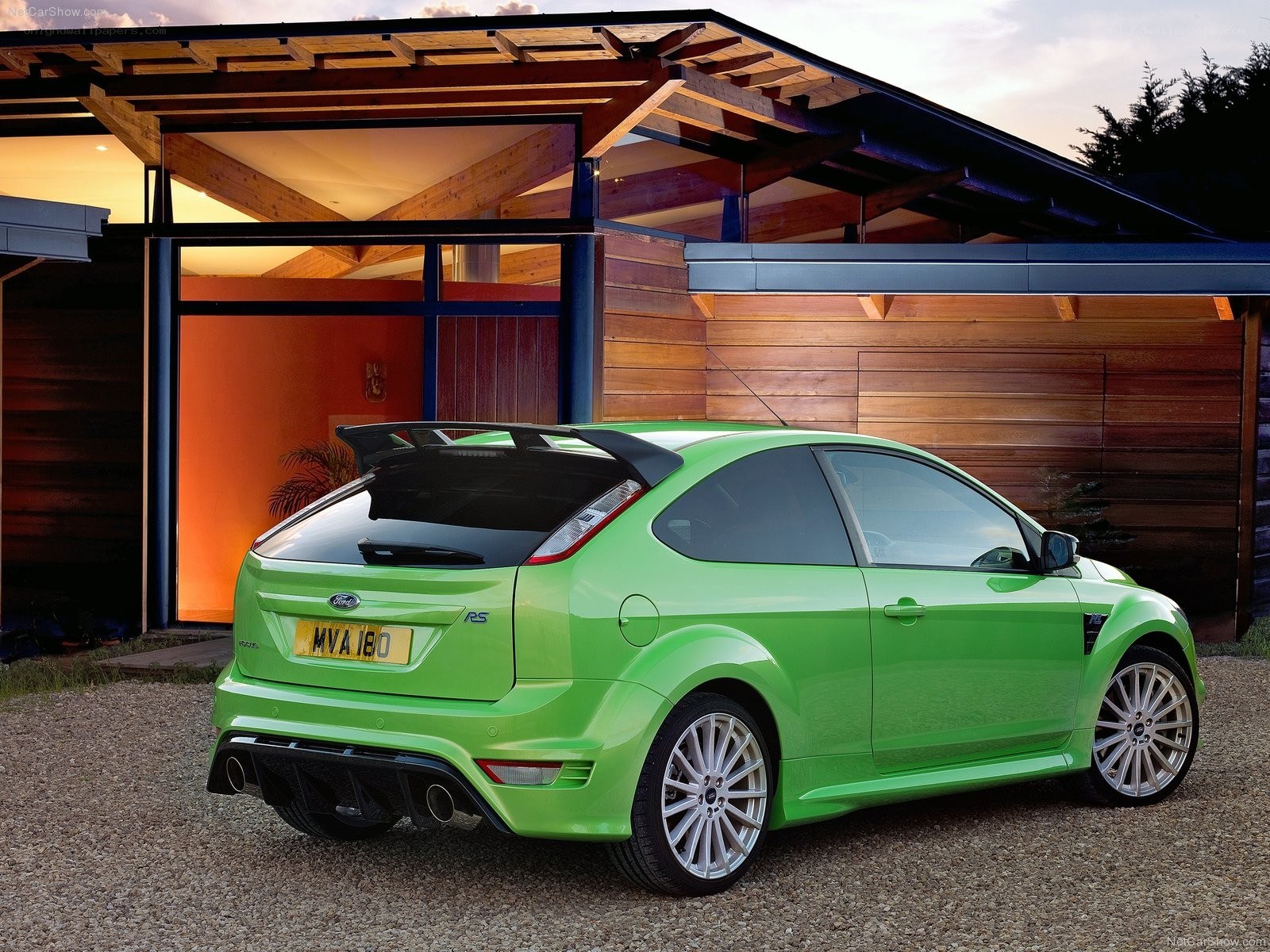 Green Ford Focus RS parked outside