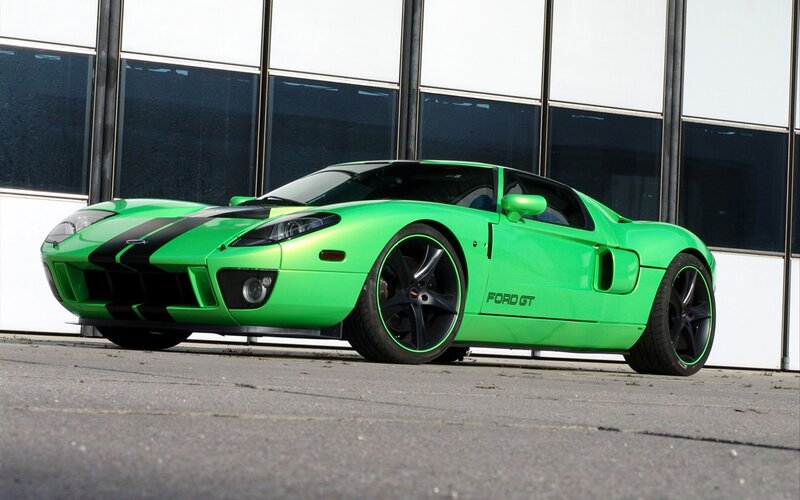 Green Ford GT sports car