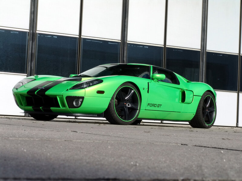 Green Ford GT sports car