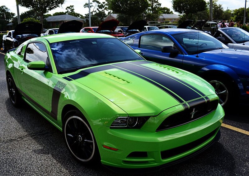 Green Ford Mustang at car show