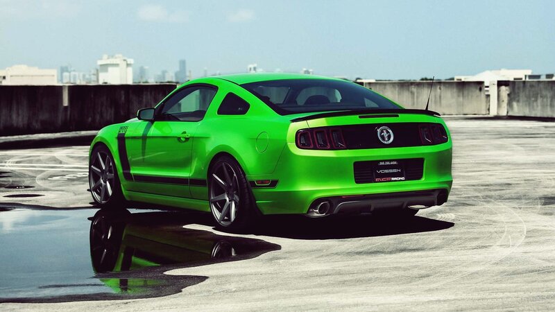 Green Ford Mustang — Dramatic, Afternoon, Photograph, City Skyline, Puddle