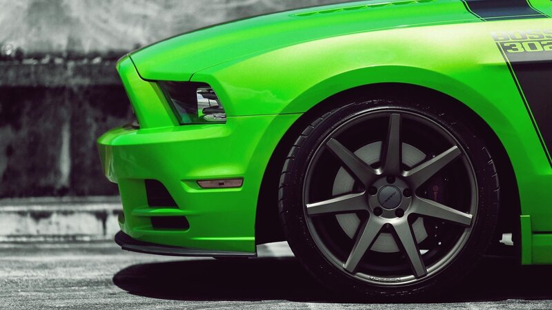 Green Ford Mustang — Dramatic, Photograph, Car Wheel