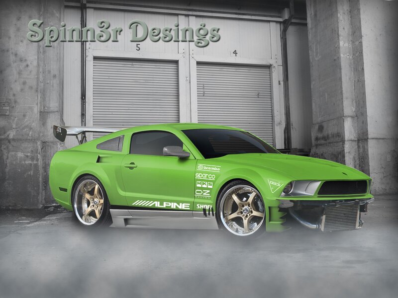 Green Ford Mustang in Garage