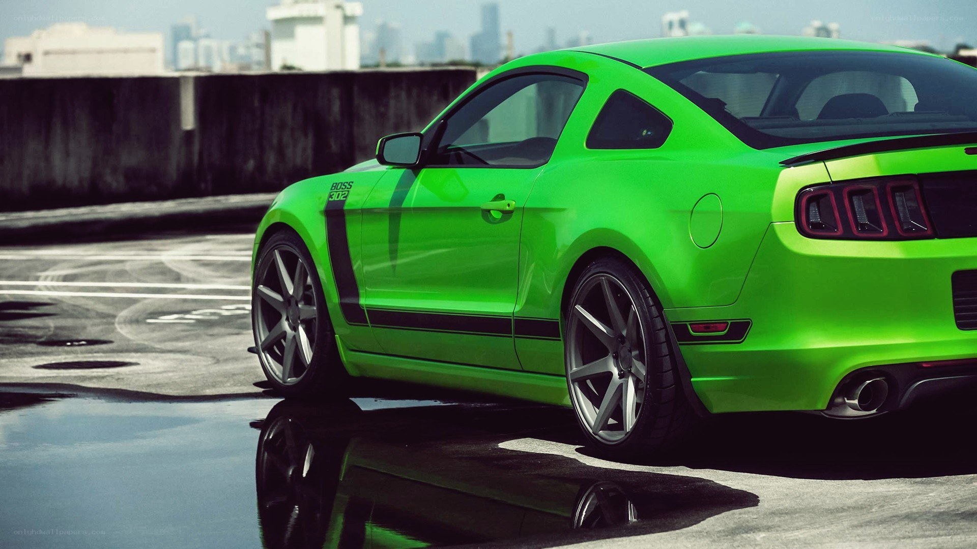 green ford mustang on rooftop