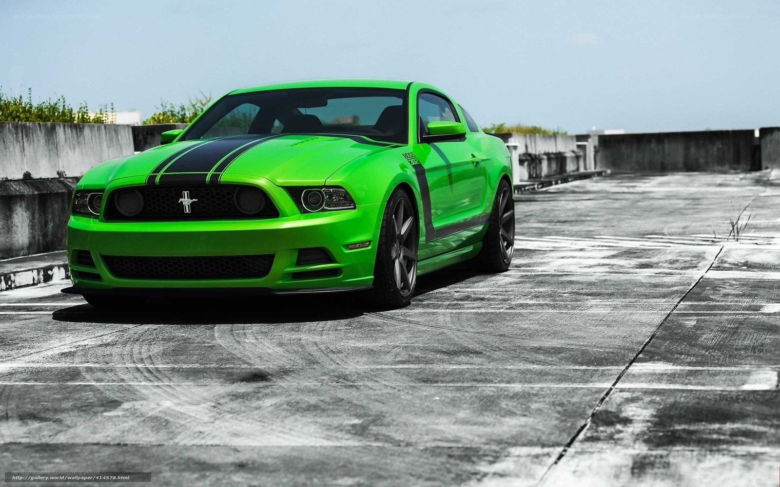 green ford mustang on rooftop