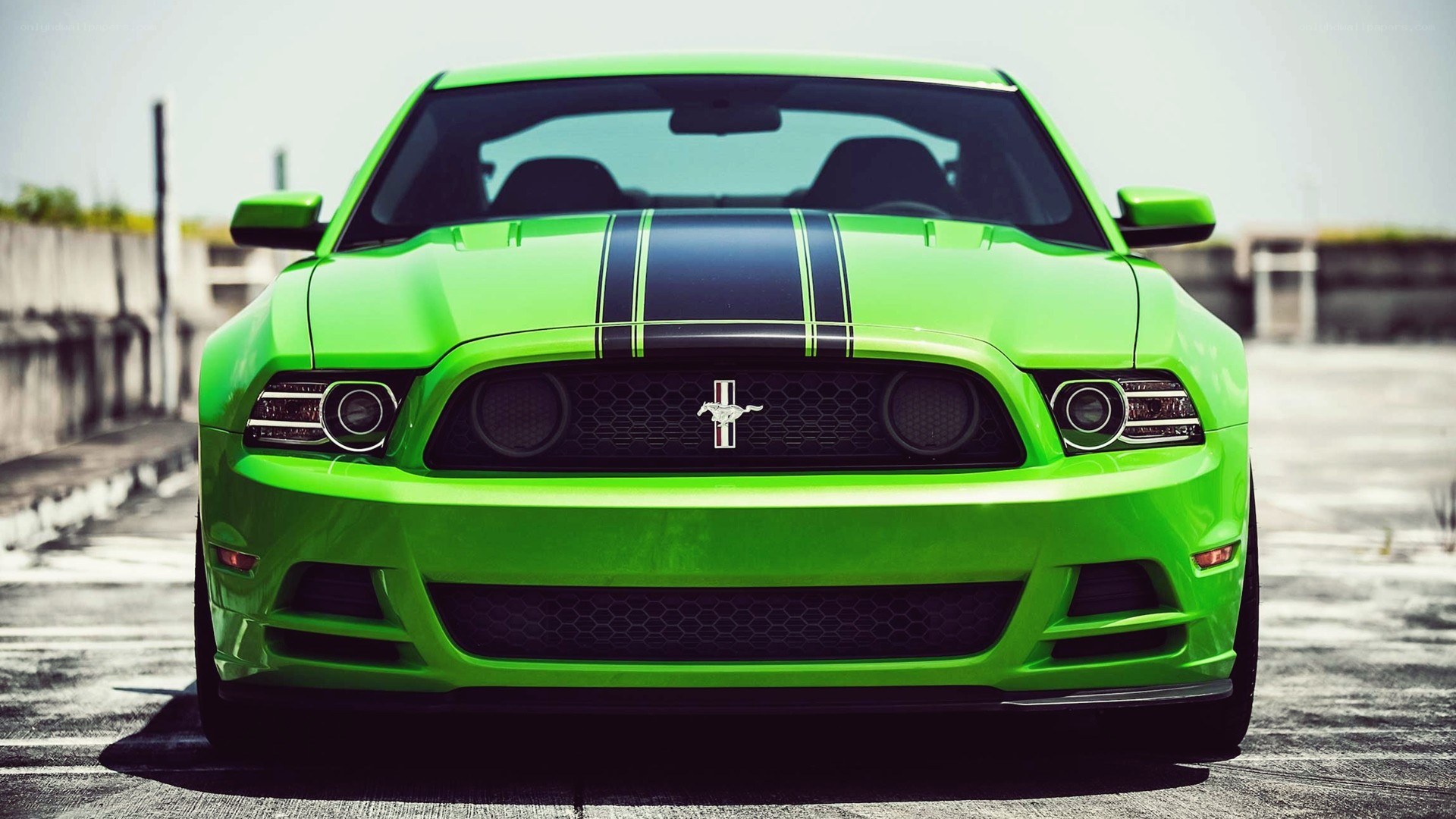 green ford mustang with stripes