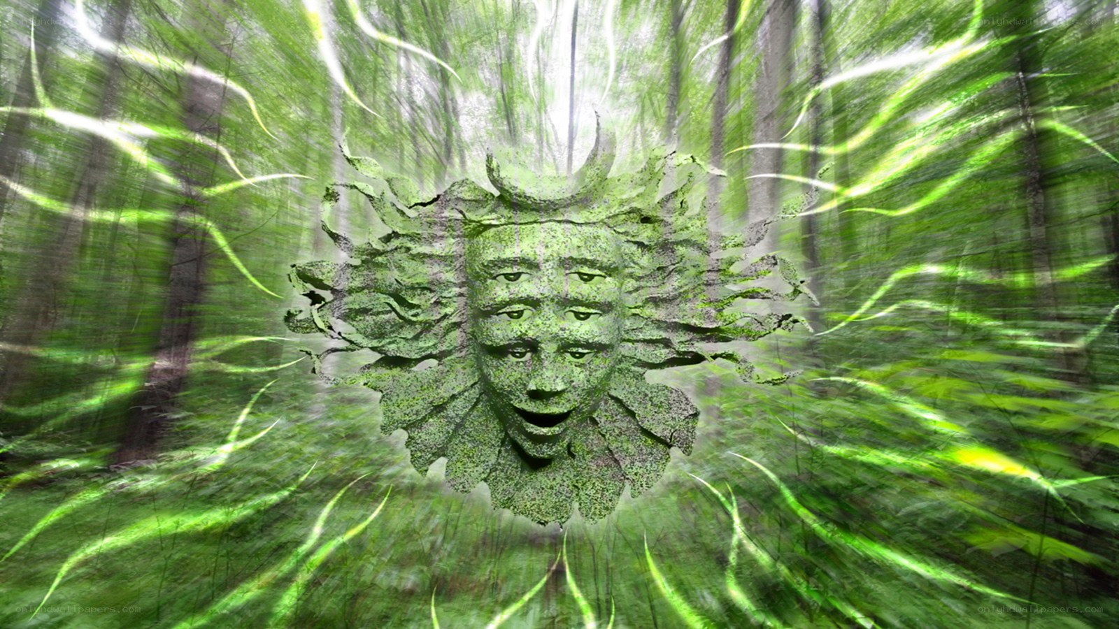 green forest spirit face