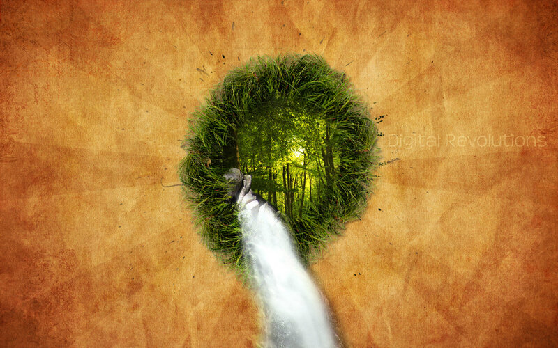 green forest waterfall