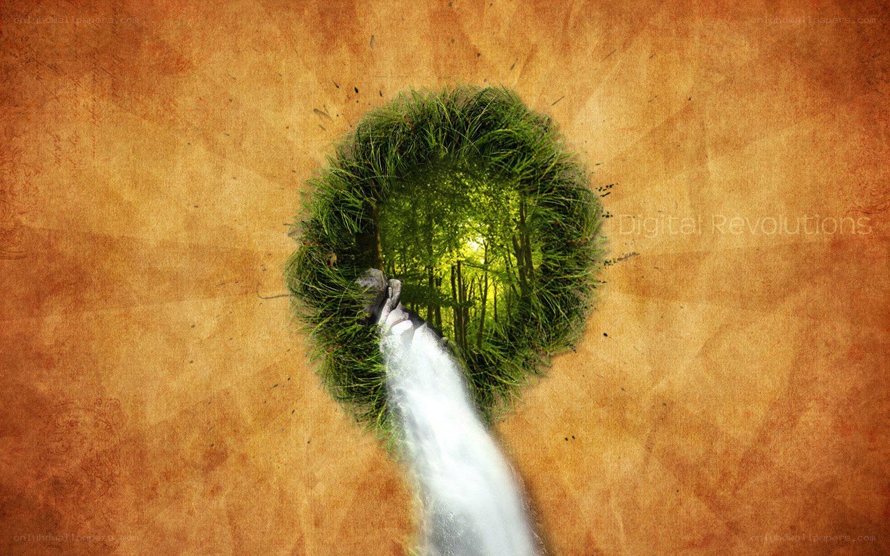 green forest waterfall