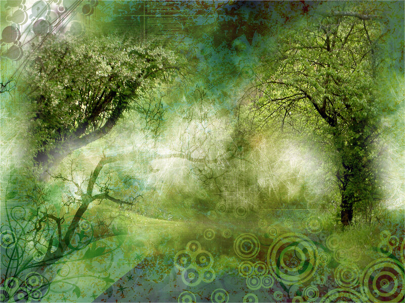 green forest with abstract patterns