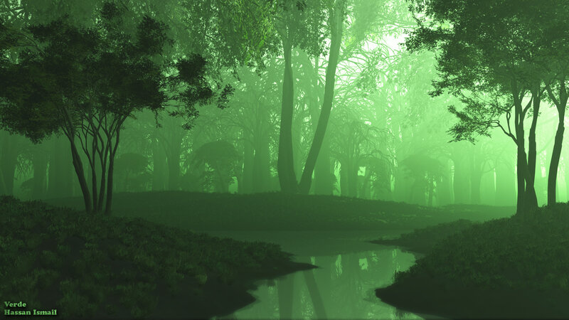 Green Forest with Stream