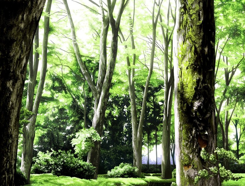 Green Forest with Trees — Serene, Afternoon, Anime, Moss
