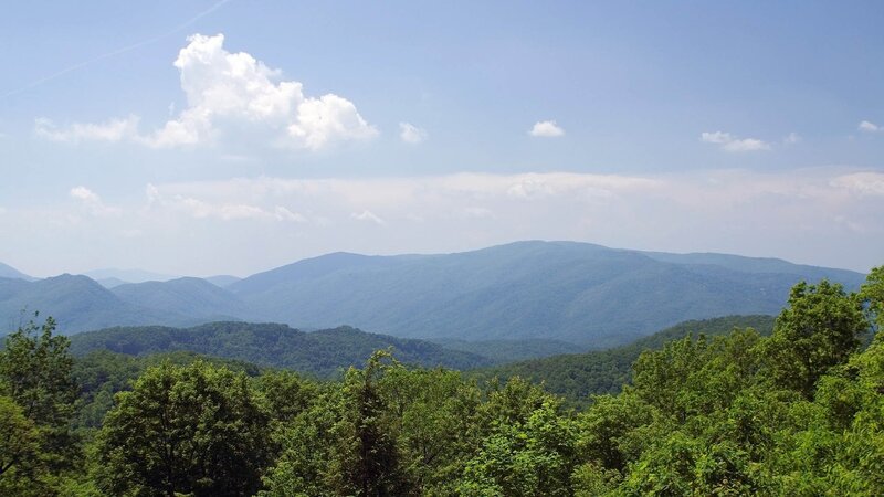 Green Forested Mountains — Serene, Afternoon, Photograph, Trees, Clouds, Sky