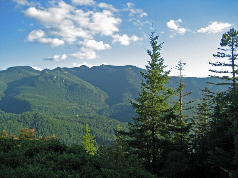Green Forested Mountains — Serene, Afternoon, Photograph, Trees, Clouds