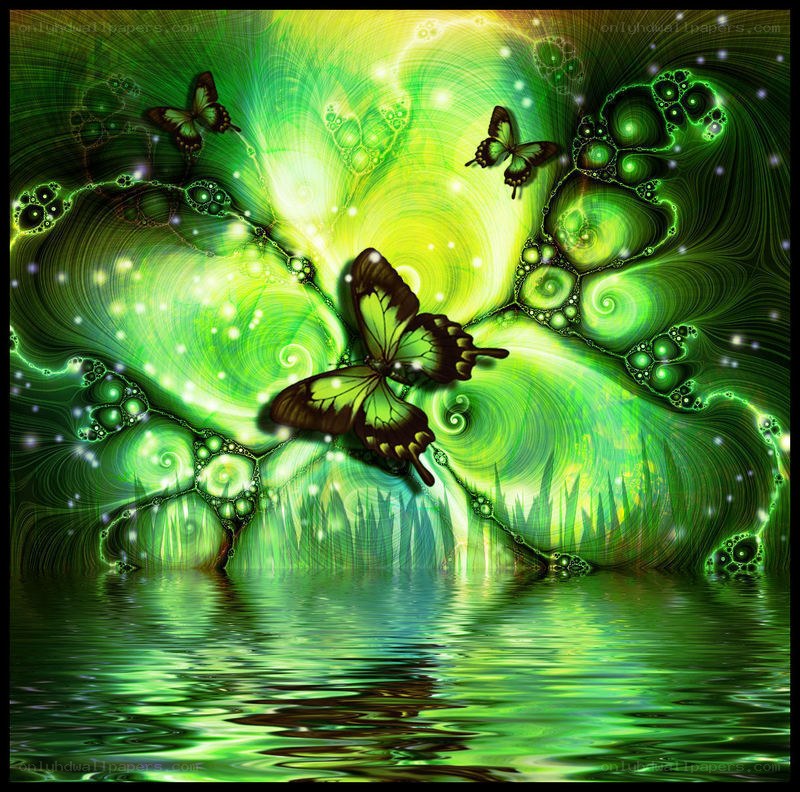 green fractal butterfly scene