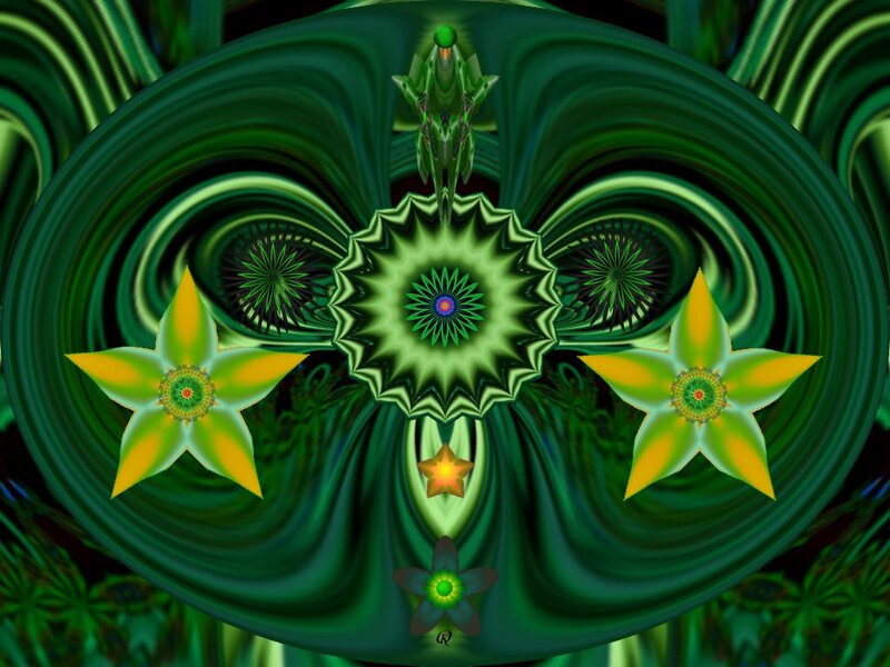 Green Fractal Flower Design — Hypnotic, Digital Art